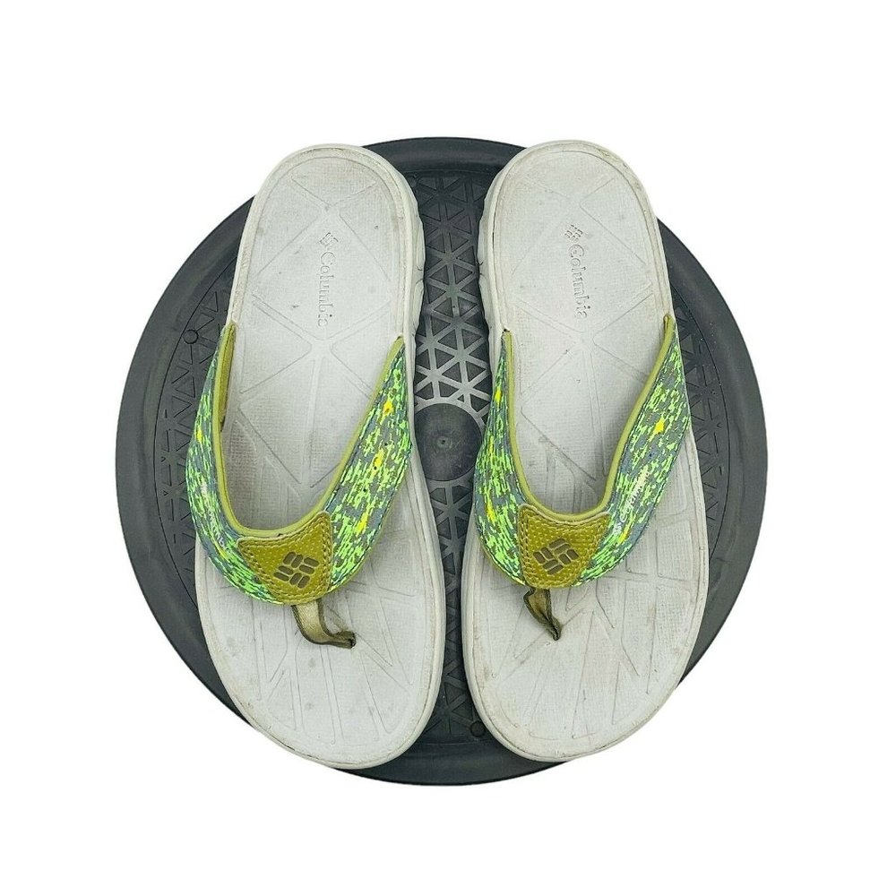 Columbia Thong Sandals Women Gray 7 Printed Green Straps Outdoor Comfy Footwear